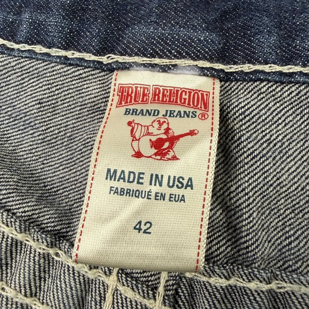 True Religion Section Straight Dark Wash Jeans White Contrast Stitch Mens 42 USA